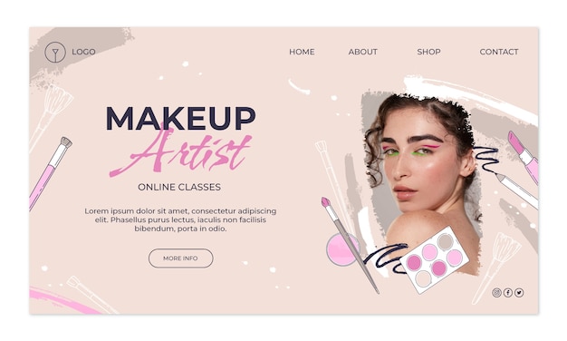Free vector hand drawn texture makeup artist landing page template