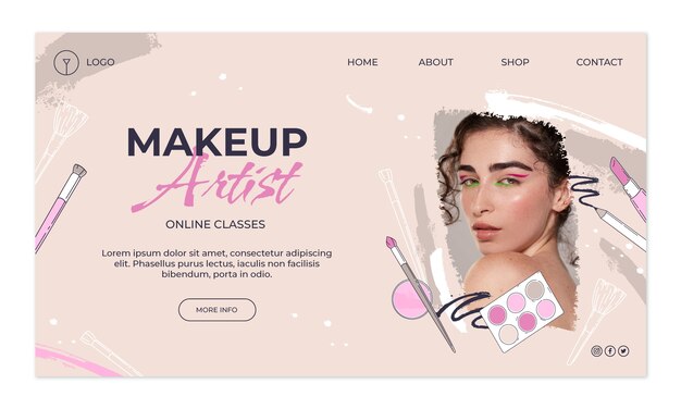 Hand drawn texture makeup artist landing page template