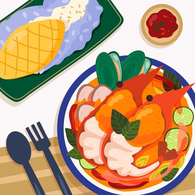 hand drawn thai food illustration