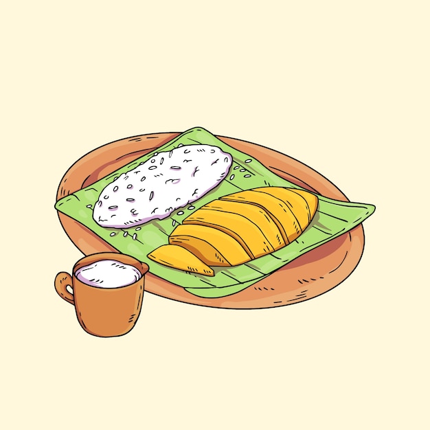 Нарисованная рукой иллюстрация тайской еды