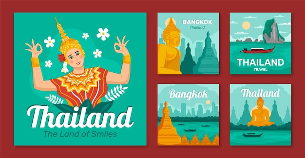 Vettore gratuito post di instagram thailandia disegnato a mano