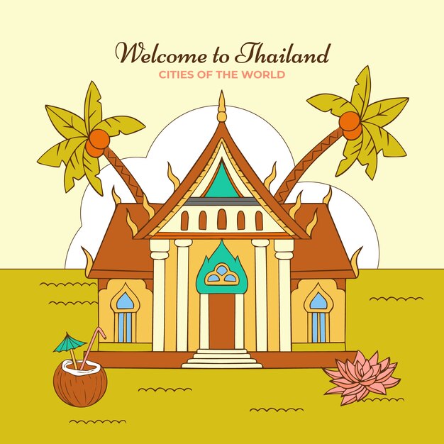 Hand drawn thailand travel illustration