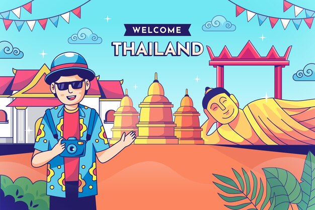 Vettore gratuito illustrazione di viaggio thailandia disegnata a mano