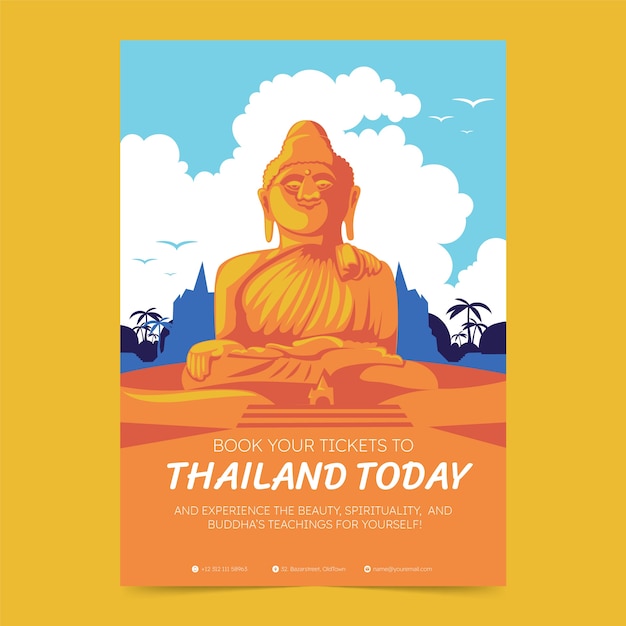Modello di poster di viaggio thailandia disegnato a mano