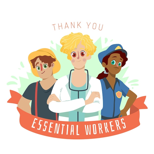 Нарисованная рукой иллюстрация благодарности важнейших работников