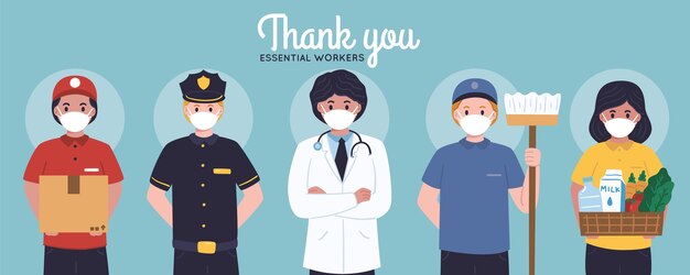 Hand drawn thank you essential workers