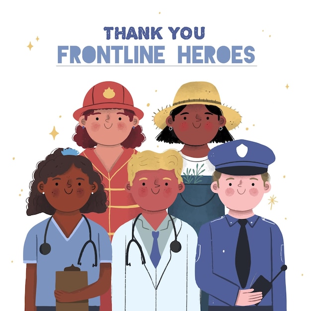 Free vector hand drawn thank you essential workers