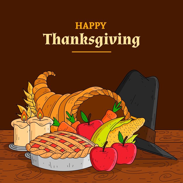 Hand drawn thanksgiving background with fruit