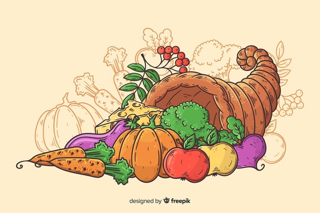 Hand drawn thanksgiving background  with harvest