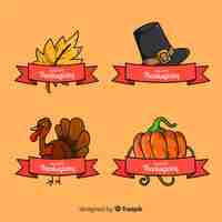 Free vector hand drawn thanksgiving badge collection