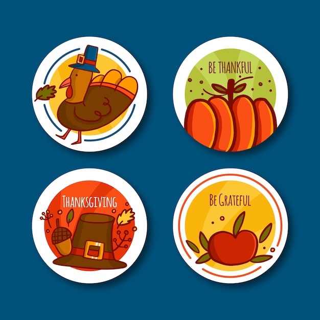 Free vector hand drawn thanksgiving badge collection
