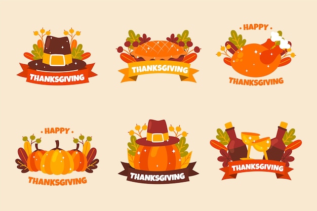 Free vector hand drawn thanksgiving badge collection