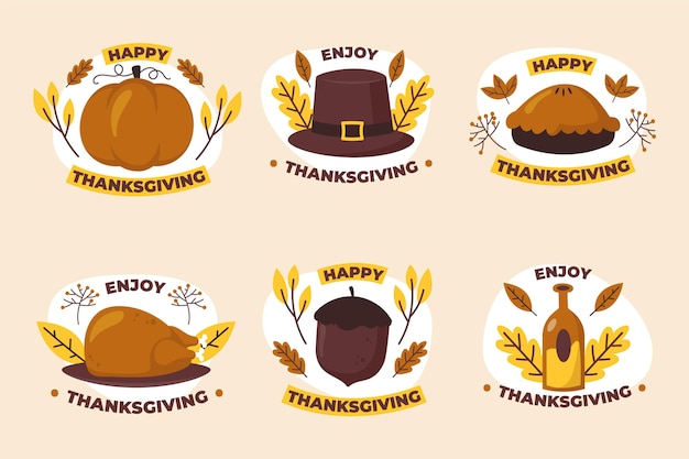 Free vector hand drawn thanksgiving badge collection