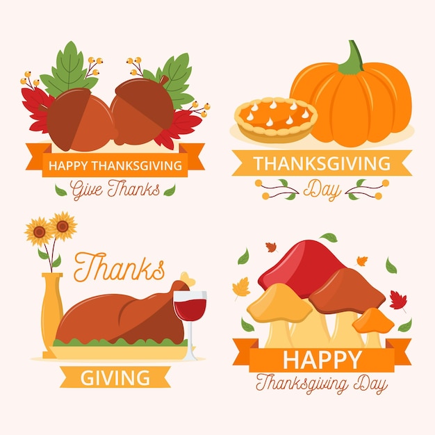 Free vector hand drawn thanksgiving badge collection