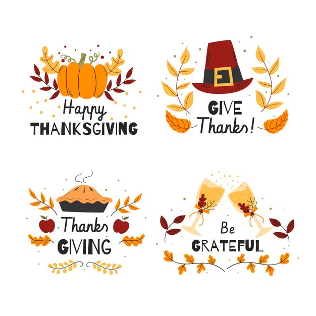 Hand drawn thanksgiving badge collection