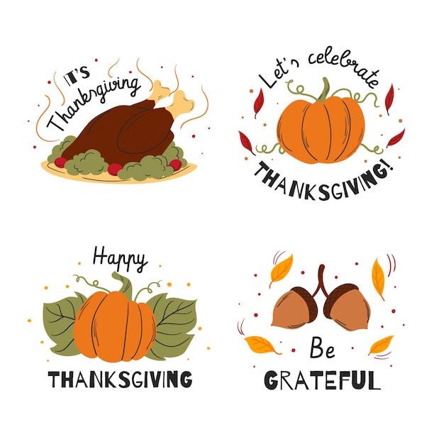 Free vector hand drawn thanksgiving badge collection