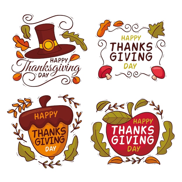 Free vector hand drawn thanksgiving badge collection