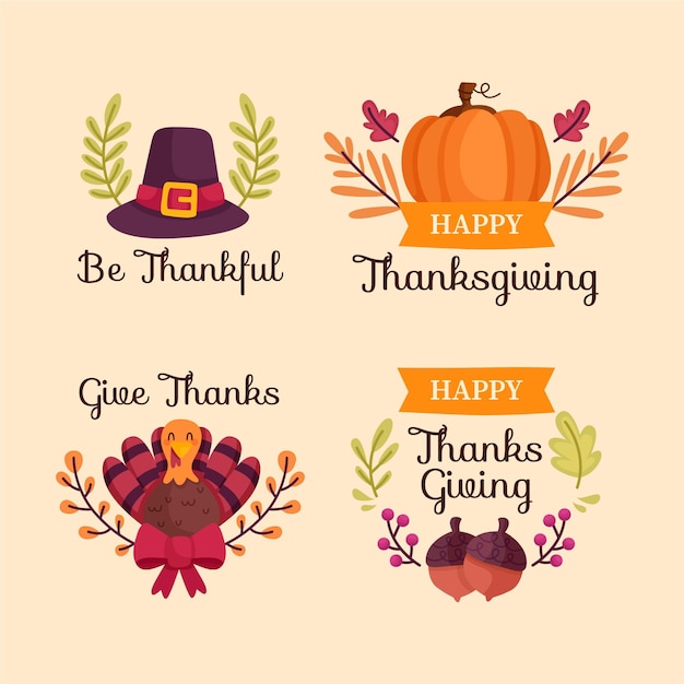 Free vector hand drawn thanksgiving badge collection