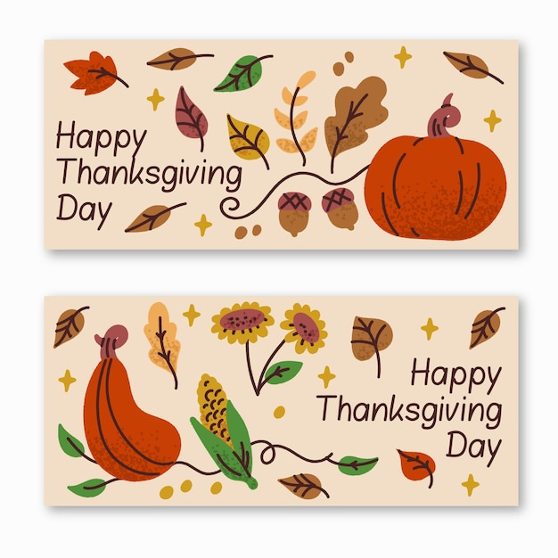 Free vector hand drawn thanksgiving banners template