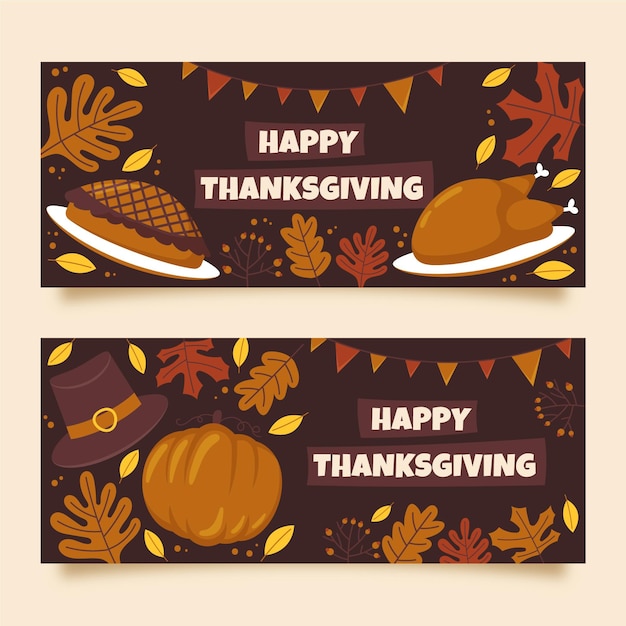 Free vector hand drawn thanksgiving banners template