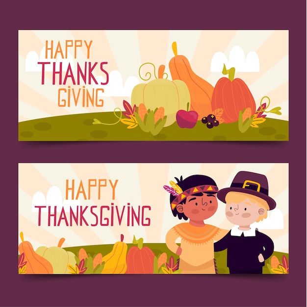 Hand drawn thanksgiving banners template