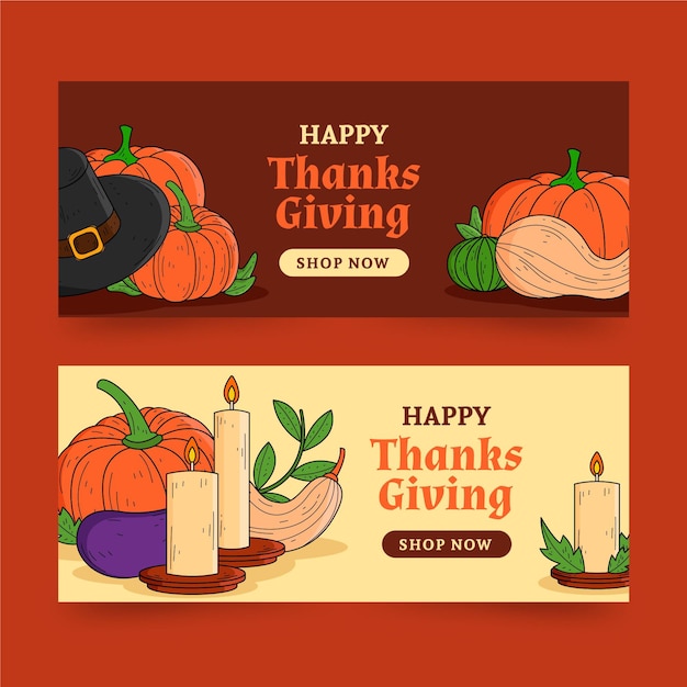 Free vector hand drawn thanksgiving banners