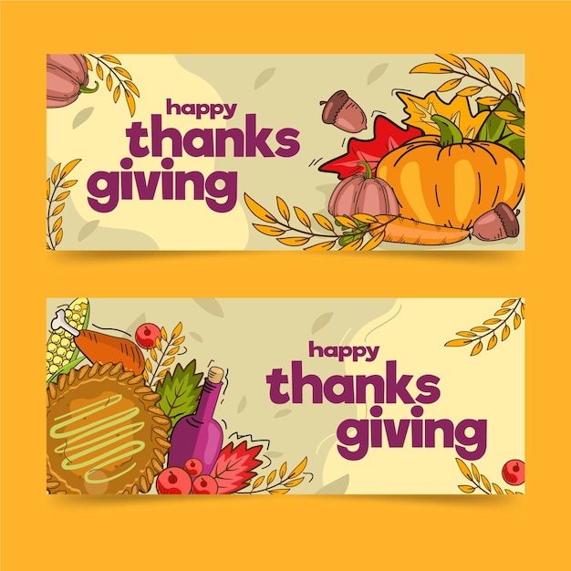 Hand drawn thanksgiving banners