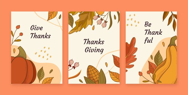 hand drawn thanksgiving cards set