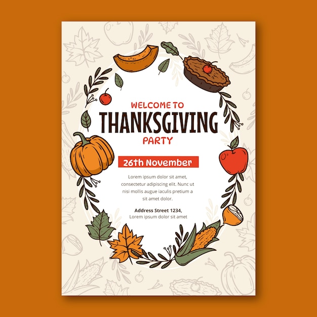 Free vector hand drawn thanksgiving celebration invitation template