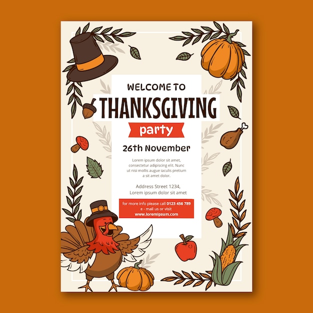 Free vector hand drawn thanksgiving celebration invitation template