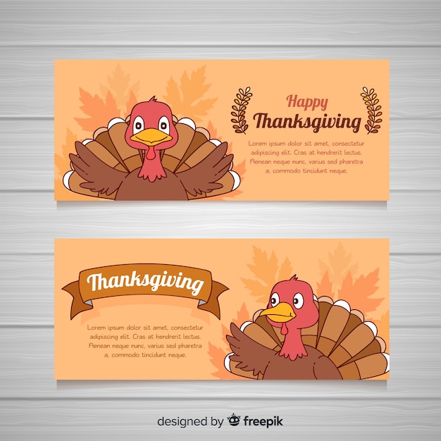 Hand drawn thanksgiving day banner set