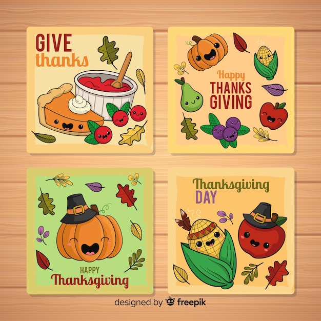 Hand drawn thanksgiving day card collection