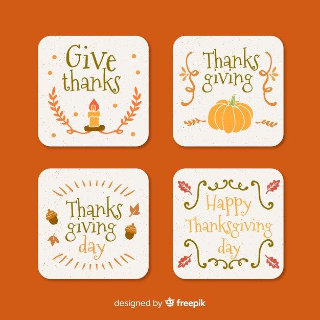 Raccolta di carte di giorno del ringraziamento disegnato a mano