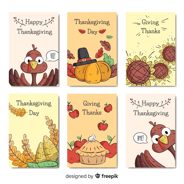 Free vector hand drawn thanksgiving day card collection