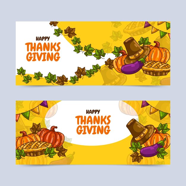 Hand drawn thanksgiving horizontal banners set