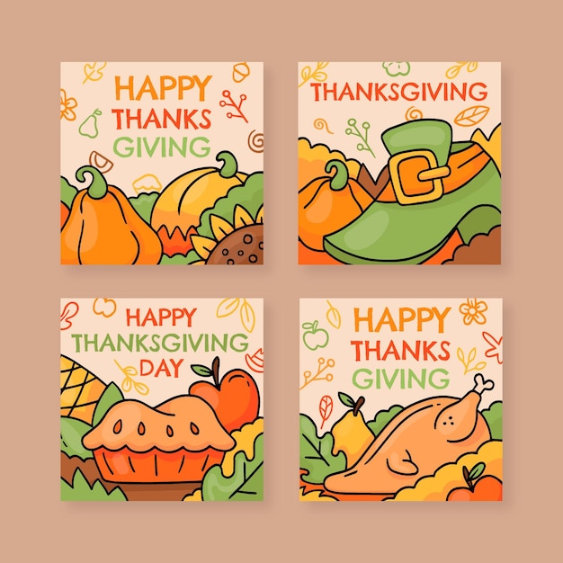 Free vector hand drawn thanksgiving instagram posts collection