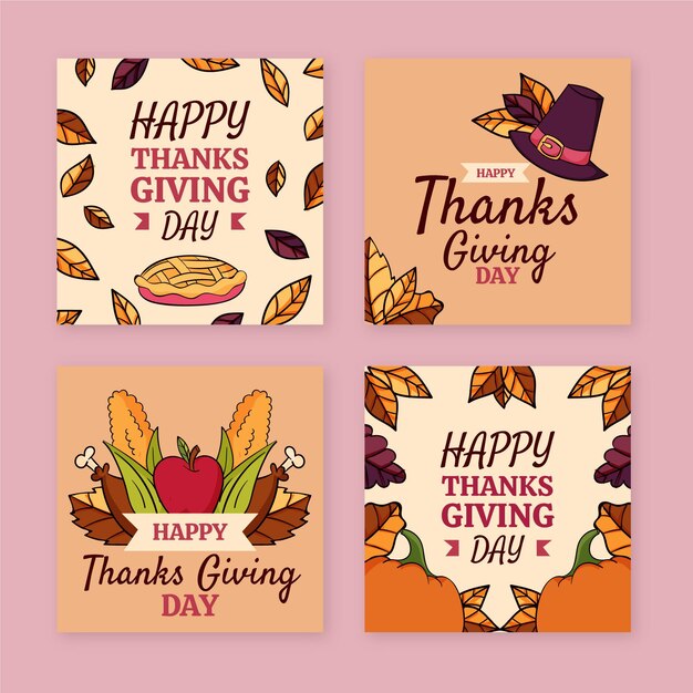 Hand drawn thanksgiving instagram posts collection