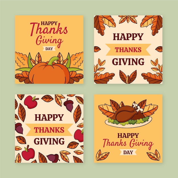 Free vector hand drawn thanksgiving instagram posts collection