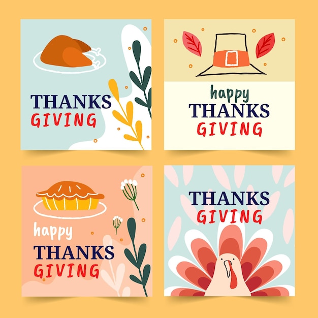 Free vector hand drawn thanksgiving instagram posts