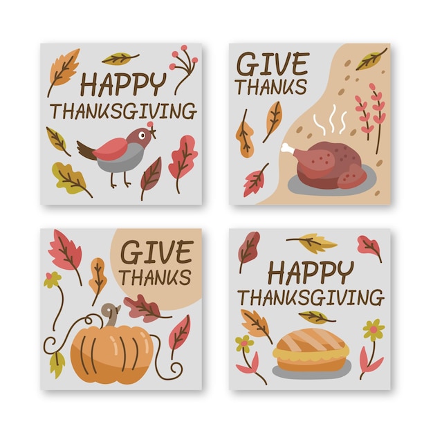 Free vector hand drawn thanksgiving instagram posts