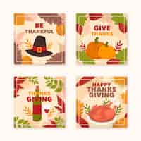 Free vector hand drawn thanksgiving instagram posts