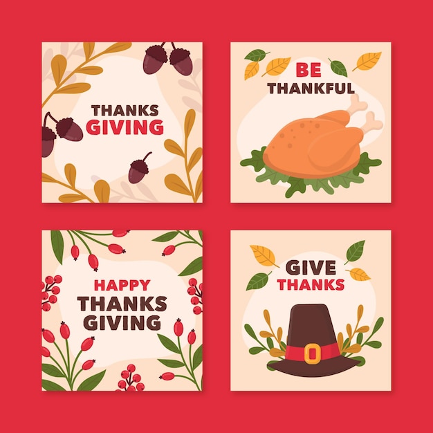 Free vector hand drawn thanksgiving instagram posts