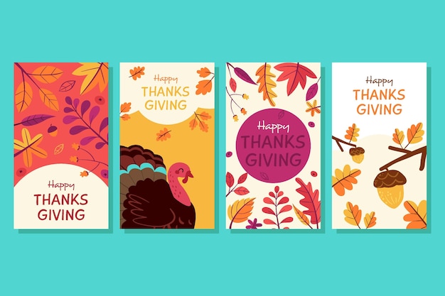 Free vector hand drawn thanksgiving instagram stories collection