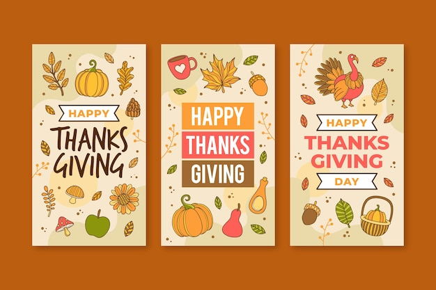 Free vector hand drawn thanksgiving instagram stories