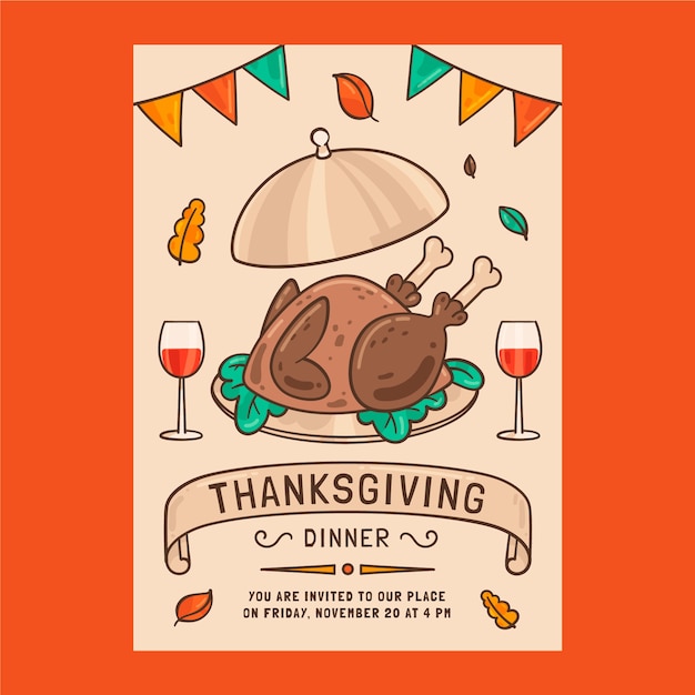 Free vector hand drawn thanksgiving invitation template