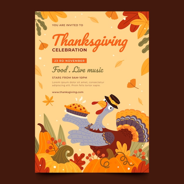 Free vector hand drawn thanksgiving invitation