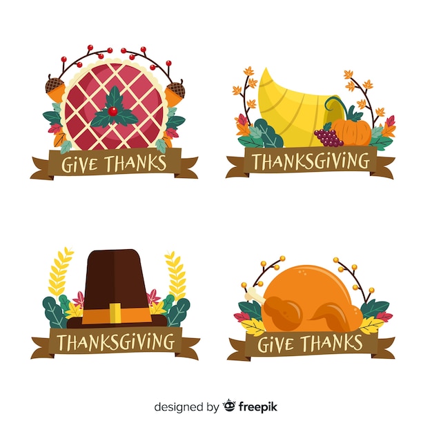 Free vector hand drawn thanksgiving label collection