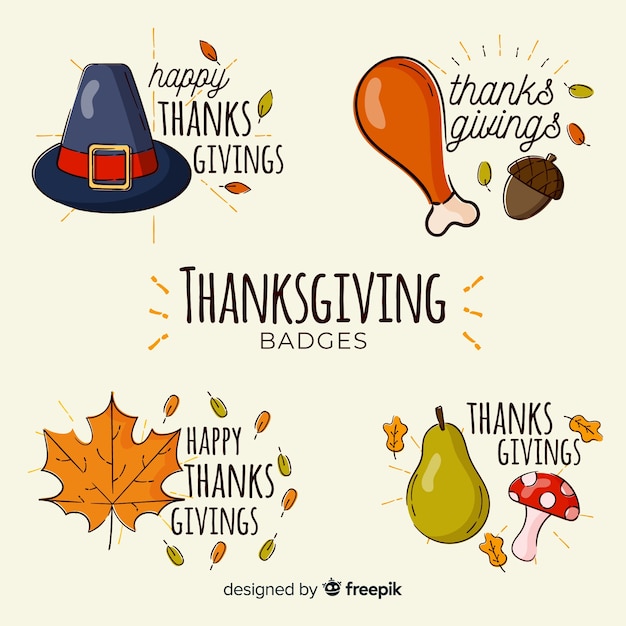 Free vector hand drawn thanksgiving label collection