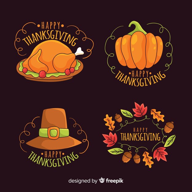 Hand drawn thanksgiving label collection