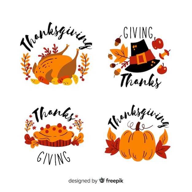 Free vector hand drawn thanksgiving label collection